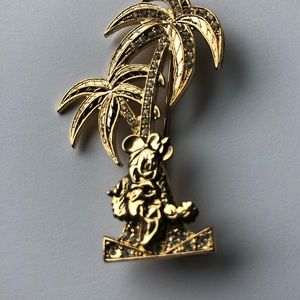 Disney Minnie Mouse Gold Tone Rhinestone Brooch Palm Trees Pin Brooch